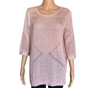 rain rose Metallic sweater ‘s dusty pink size M 3/4 Sleeve acrylic open knit